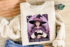 Witch with Black Cat Wearing Hat and Roses Sublimation PNG Product Image 4
