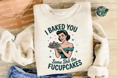 Retro Woman Holding Cupcakes with Sublimation PNG Product Image 4