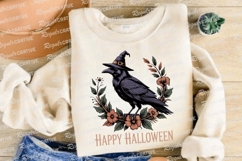Halloween Raven Wearing Witch Hat Surrounded Sublimation PNG Product Image 4