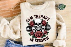 Gym Therapy Skull Roses Sublimation PNG Product Image 4