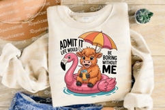 Highland Cow On Flamingo Float Sublimation PNG Product Image 4