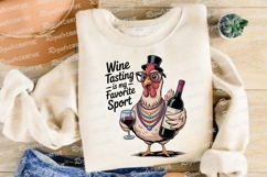 Fancy Chicken Enjoys Wine Tasting Sublimation PNG Product Image 4