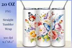 Beautiful watercolor composition spring flowers bloom in bright shades. Artwork is specifically crafted for sublimation design on a tumbler 20 oz. High resolution and high quality perfect for printing and sublimation
