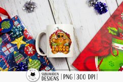 funny sublimation design with gingerbread and a funny quote shown on a mug