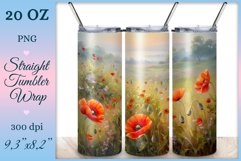 This enchanting sublimation tumbler wrap design encapsulates the serene beauty of meadow flowers, poppies and dandelions, bringing a touch of nature&#039;s elegance to your everyday routine.
