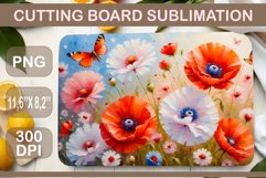 Meadow Flowers. Beautiful sublimation design for kitchen cutting board. A watercolor painting that will bring touches of natural beauty right to your kitchen surface.