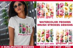 Watercolor Spring Peonies Brush Strokes Sublimation Design Product Image 1
