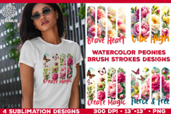 Watercolor Spring Peonies Brush Strokes Sublimation Design Product Image 1