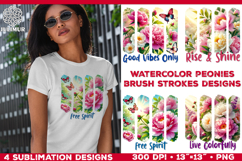 Watercolor Spring Peonies Brush Strokes Sublimation Design Product Image 1