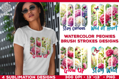 Watercolor Spring Peonies Brush Strokes Sublimation Design Product Image 1