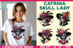 Elegant Catrina Skull Lady Portrait Sublimation Design Product Image 1