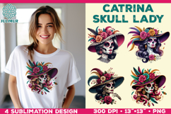 Elegant Catrina Skull Lady Portrait Sublimation Design Product Image 1