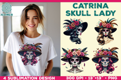 Elegant Catrina Skull Lady Portrait Sublimation Design Product Image 1