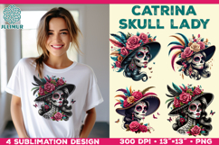 Elegant Catrina Skull Lady Portrait Sublimation Design Product Image 1