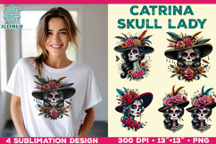 Elegant Catrina Skull Lady Portrait Sublimation Design Product Image 1