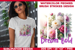 Watercolor Spring Peonies Brush Strokes Sublimation Design Product Image 1
