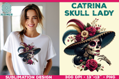 Elegant Catrina Skull Lady Portrait Sublimation Design Product Image 1