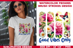 Watercolor Spring Peonies Brush Strokes Sublimation Design Product Image 1