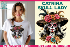 Elegant Catrina Skull Lady Portrait Sublimation Design Product Image 1