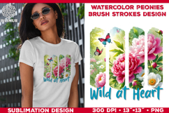 Watercolor Spring Peonies Brush Strokes Sublimation Design Product Image 1