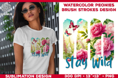 Watercolor Spring Peonies Brush Strokes Sublimation Design Product Image 1
