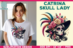 Elegant Catrina Skull Lady Portrait Sublimation Design Product Image 1