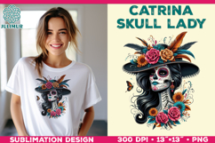 Elegant Catrina Skull Lady Portrait Sublimation Design Product Image 1