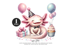Birthday Axolotl Clipart Cute Party PNG Design Product Image 1