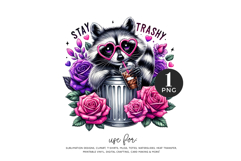 Stay Trashy Raccoon PNG, Funny Sublimation Product Image 1