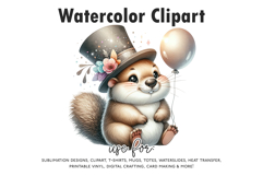 Watercolor Groundhog Clipart | Cute Top Hat &amp; Balloon Animal Product Image 1