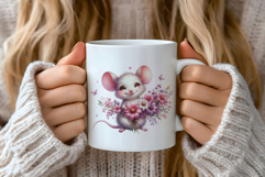 Little Mouse Holding Flower Bouquet Watercolor Clipart Product Image 2