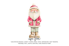 Pink Santa Claus Sublimation PNG - Trendy Retro Christmas Product Image 1