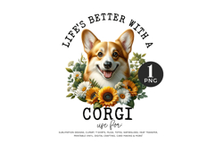 Corgi PNG Floral Sublimation Product Image 1