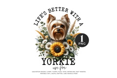 Yorkie Sublimation PNG | Floral Dog Clipart Product Image 1