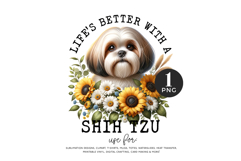 Shih Tzu Floral Dog Sublimation PNG Product Image 1