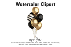 Black &amp; Gold Balloon Clipart | Striped &amp; Glitter Party Product Image 1