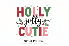 Holly Jolly Cutie SVG PNG Retro Christmas Apparel Design Product Image 1