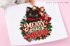Cute Black Cat Merry Little Meow Christmas Winter Holiday Product Image 3