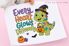 Every Heart Glows Differently PNG, Autism Halloween Dino Product Image 3