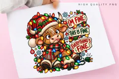 Everything's Fine Funny Highland Cow Christmas PNG Design Product Image 3