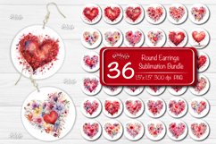 Valentine Round earring sublimation design with watercolor Flower hearts. Express your individuality, elevate your mood, and spread joy with these earrings