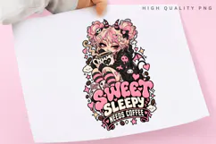 Sweet Sleepy Needs Coffee PNG, Cute Pink Demon Girl Coffee Product Image 3