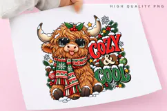 Cute Highland Cow Cozy Winter Christmas Holiday PNG Design Product Image 3
