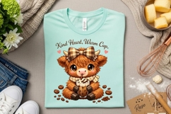 Kind Heart Warm Cup Cute Highland Cow Coffee PNG Design Product Image 3
