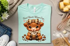 Kind Heart Warm Cup Cute Highland Cow Coffee PNG Design Product Image 3