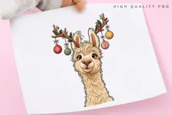 Christmas Llama PNG Sublimation Design, Cute Alpaca Reindeer Product Image 3