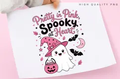 Pretty In Pink Spooky At Heart PNG, Pink Ribbon Ghost Witch Product Image 3