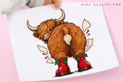 Christmas Highland Cow PNG Sublimation Design, Funny Cow But Product Image 3