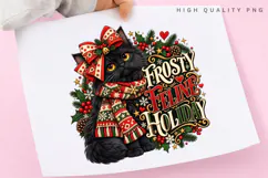 Cute Black Cat Frosty Feline Holiday Christmas Winter PNG Product Image 3