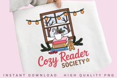 Cozy Reader Society PNG, Christmas Book Lover Sublimation, Product Image 2